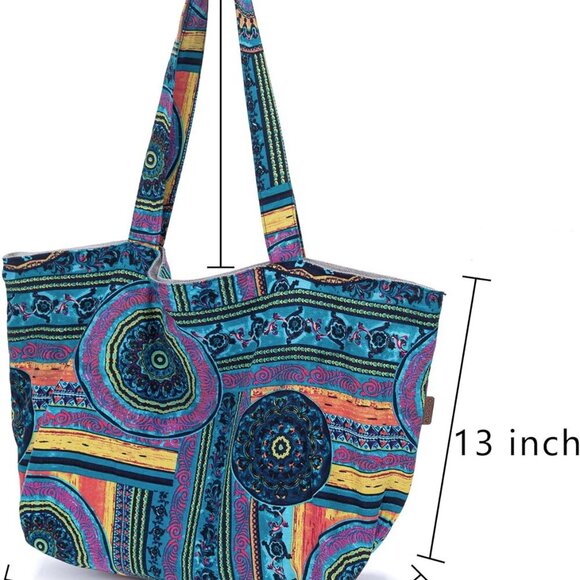 Women Canvas Tote Bag Large Capacity Bohemian Shoulder Handbag - Picture 5 of 9